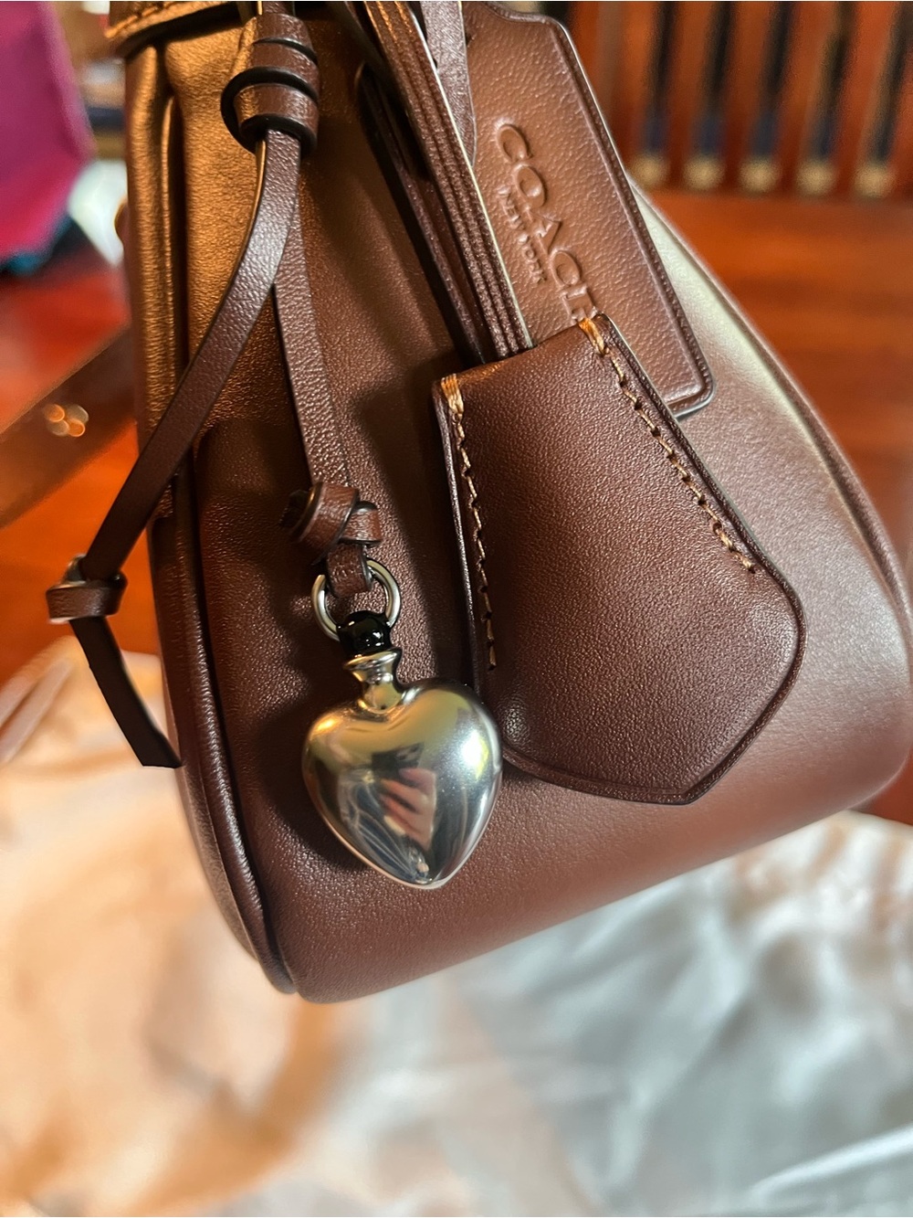 Coach Ella Leather Shoulder Bag - Burnished Redwood - Picture 10 of 12